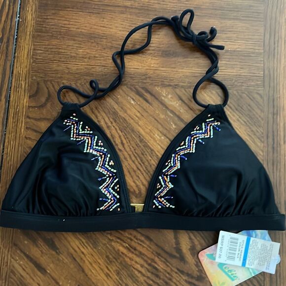 Hobie Black beaded Triangle Bikini Top Nwt Size XL - Picture 1 of 8